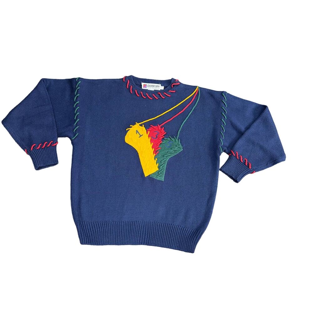 VTG 1990 Quantum Sportswear‎ Sweater Golf Navy Size L Large